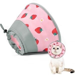 NWT Cat Cone, Strawberry Adjustable Collar Soft Recovery E Collar for Cat